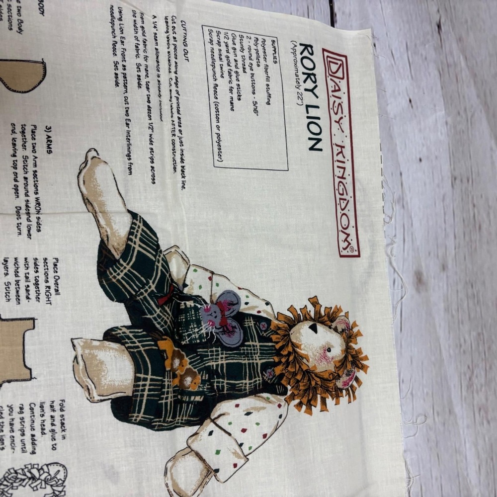 Vintage 1998 Daisy Kingdom Rory Lion Fabric Panel Plush Doll Sewing Pattern 22"